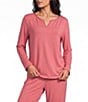 Cabernet Solid French Terry Henley Neck Long Sleeve Coordinating Sleep Top - Image 1