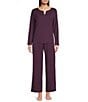 Cabernet Solid French Terry Split Round Neck Long Sleeve Coordinating Sleep Top - Image 3