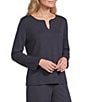 Cabernet Solid French Terry Split Round Neck Long Sleeve Coordinating Sleep Top - Image 5