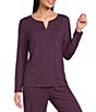 Cabernet Solid French Terry Split Round Neck Long Sleeve Coordinating Sleep Top - Image 1