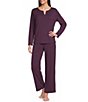 Cabernet Solid French Terry Split Round Neck Long Sleeve Coordinating Sleep Top - Image 3