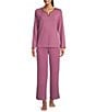 Cabernet Solid French Terry Wide Leg Coordinating Sleep Pant, Color:Tulipwood - Image 3