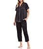Color:Black - Image 1 - Solid Satin Woven Capri Coordinating Pajama Set