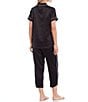 Color:Black - Image 2 - Solid Satin Woven Capri Coordinating Pajama Set