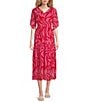 Color:Red/Pink - Image 1 - Abstract Animal Print V-Neck Short Sleeve Dress