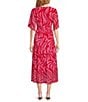 Color:Red/Pink - Image 2 - Abstract Animal Print V-Neck Short Sleeve Dress