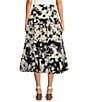 Color:Black/White - Image 2 - Abstract Floral Mix Print Tiered A-Line Midi Skirt