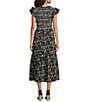 Calessa Abstract Floral Scoop Neck Cap Sleeve A-Line Midi Dress, Color:Black/White - Image 2