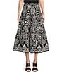 Color:Black/White - Image 1 - Abstract Foulard Print A-Line Midi Skirt