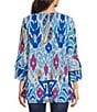 Color:Blue Multi - Image 2 - Abstract Foulard Print Mesh Knit Scoop Neck 3/4 Sleeve High-Low Tunic