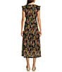 Calessa Abstract Ikat Print Plunge V-Neck Cap Flutter Sleeve Smocked Tiered Midi Dress, Color:Black Multi - Image 2