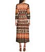 Calessa Border Abstract Print V-Neck Long Sleeve Tiered Midi Dress, Color:Rust Multi - Image 2