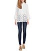 Color:White - Image 3 - Border Embroidered Point Collar 3/4 Sleeve Button Front Shirt