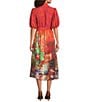 Calessa Border Fall Print Point Collar Short Sleeve Midi Shirt Dress, Color:Crimson/Multi - Image 2