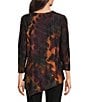 Calessa Burnout Tie-Dye Crew Neck 3/4 Sleeve Asymmetric Tunic, Color:Chocolate Multi - Image 2