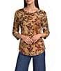 Calessa Burnout Tie-Dye Crew Neck 3/4 Sleeve Top - Image 1