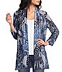 Calessa Burnout Tie-Dye Draped Open Front Wrist Length Sleeve Cardigan - Image 1