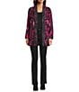 Calessa Burnout Tie-Dye Knit Long Sleeve Open-Front Cardigan, Color:Fuchsia Multi - Image 3