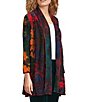 Calessa Burnout Tie-Dye Bracelet Length Sleeve Drape Open Front Cardigan, Color:Crimson/Multi - Image 3