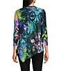 Calessa Burnout Tie-Dye Printed Stretch Crew Neck 3/4 Sleeve Asymmetric Hem Tunic, Color:Cobalt Multi - Image 2