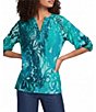Calessa Burnout Tie-Dye Round Neck Short Sleeve Tunic - Image 1