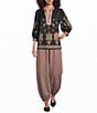 Calessa Contrast Bib Stand Collar 3/4 Puff Sleeves Embroidered Tunic - Image 3