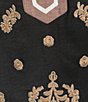 Calessa Contrast Bib Stand Collar 3/4 Puff Sleeves Embroidered Tunic - Image 4