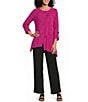 Calessa Coordinating Textured Knit Stripe Round Neck Short Sleeve Asymmetric Tunic - Image 3