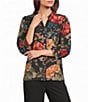 Calessa Coordinating Woven Floral V-Neck 3/4 Sleeve Button Front Blouse - Image 1