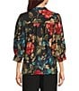 Calessa Coordinating Woven Floral V-Neck 3/4 Sleeve Button Front Blouse - Image 2