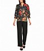 Calessa Coordinating Woven Floral V-Neck 3/4 Sleeve Button Front Blouse - Image 3