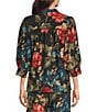 Calessa Coordinating Woven Floral V-Neck 3/4 Sleeve Button Front Blouse - Image 2