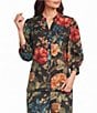 Calessa Coordinating Woven Floral V-Neck 3/4 Sleeve Button Front Blouse - Image 1