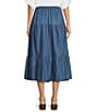 Color:Indigo - Image 2 - Cotton Tiered Smocked Back Button-Front A-Line Midi Skirt