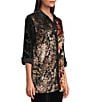 Calessa Crinkle Burnout Patchwork Point Collar Long Roll -Tab Sleeve Button Front Tunic, Color:Rust Multi - Image 5