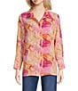Calessa Desert Floral Print Point Collar Long Sleeve Button Front Shirt, Color:Pink Multi - Image 1