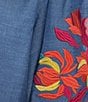 Calessa Embroidered Elbow Sleeve Ruffle Mock Neck Tunic, Color:Indigo Multi - Image 4