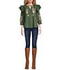 Calessa Embroidered Floral Patchwork Split Round Neck Ties 3/4 Sleeve Tunic - Image 3