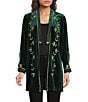 Calessa Embroidered Long Sleeve Open-Front Velvet Cardigan, Color:Emerald Multi - Image 1