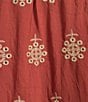 Calessa Embroidered Medallion Print Split V-Neck Bracelet Length Sleeve Button Front Tunic, Color:Crimson/Sand - Image 4