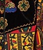 Calessa Embroidered Patchwork Print Split V-Neck 3/4 Sleeve Tassel Tie Tunic, Color:Gold Multi - Image 4