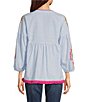 Calessa Embroidered Patchwork Split Round V-Neck 3/4 Sleeve Tunic, Color:Blue Multi - Image 2
