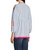 Calessa Embroidered Patchwork Split Round V-Neck 3/4 Sleeve Tunic, Color:Blue Multi - Image 4