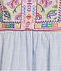 Calessa Embroidered Patchwork Split Round V-Neck 3/4 Sleeve Tunic, Color:Blue Multi - Image 6