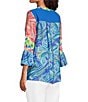 Calessa Embroidered Patchwork Split V-Neck 3/4 Flounce Sleeve Tunic - Image 4