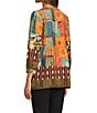 Calessa Patchwork Embroidered Split V-Neck 3/4 Sleeve Tunic, Color:Black Multi - Image 4