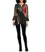 Calessa Embroidered Patchwork Animal Print Split V-Neck 3/4 Sleeve Tunic - Image 3