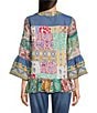 Calessa Embroidered Patchwork Split V-Neck 3/4 Sleeve Tunic - Image 2