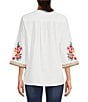 Color:White Multi - Image 2 - Embroidered Patchwork Woven V-Neck 3/4 Sleeve Tunic