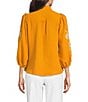 Calessa Embroidered Placement Print Ruffle Split V-Neck 3/4 Sleeve Button-Front Tunic, Color:Mustard/Cream - Image 2